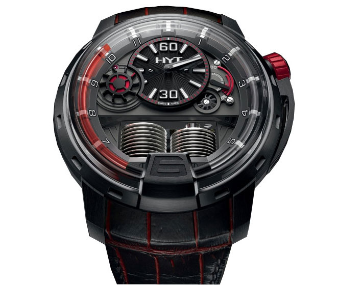 HYT H1 Dracula Black Dial Alligator Leather Mens Watch 148-DL-21-RF-RU