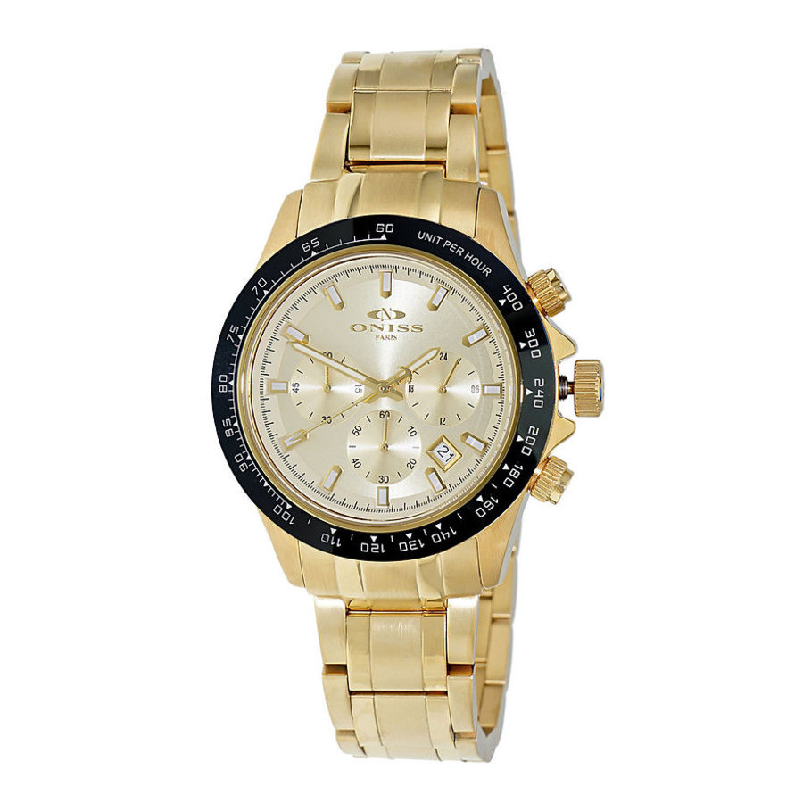 Oniss ONZ6612 Chronograph Tachymeter Gold-tone Dial Mens Watch ON6612-MGG