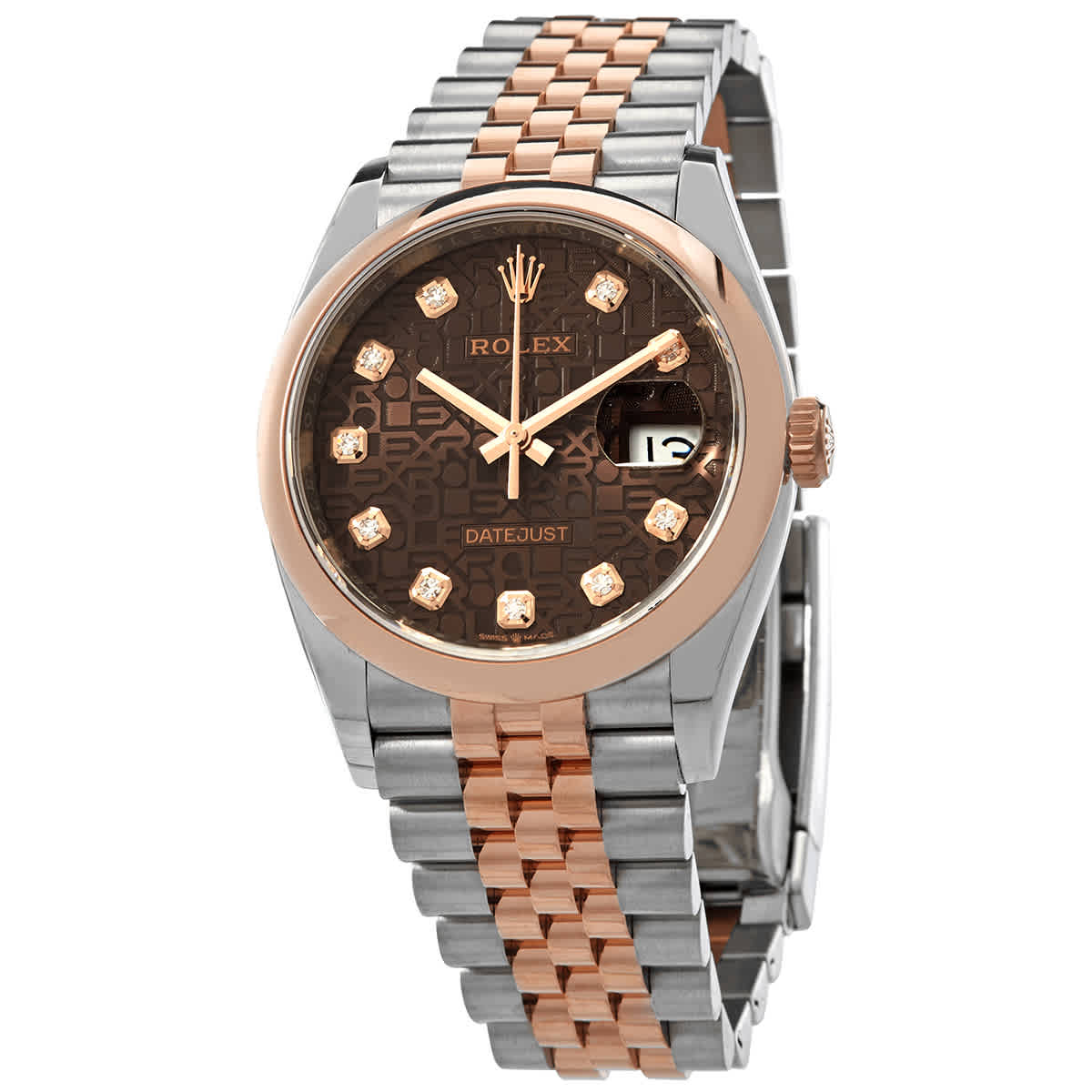 Rolex Datejust 36 Chocolate Jubilee Diamond Dial Mens Steel and 18k Everose Gold Jubilee Watch 126201CHJDJ