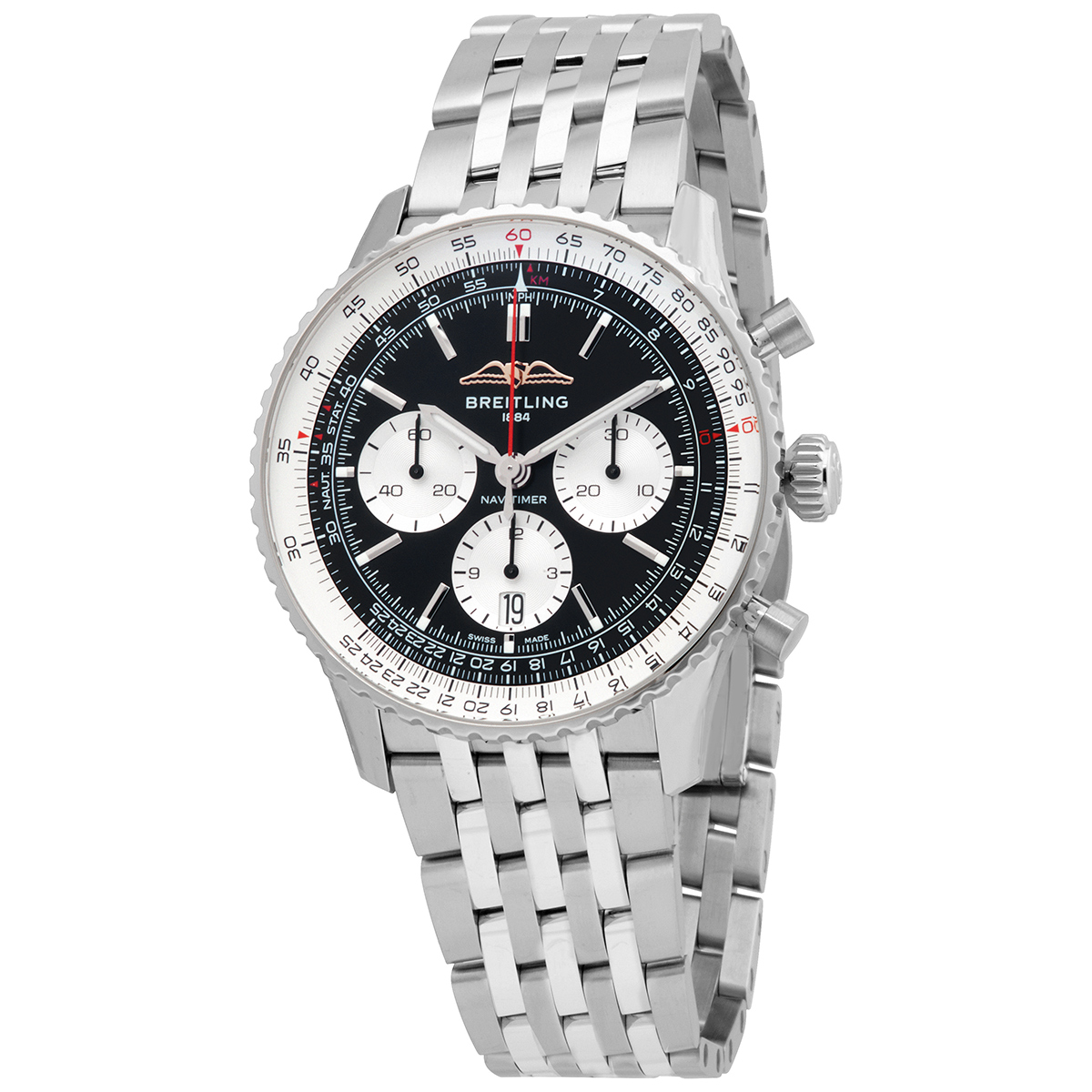 Preowned Breitling Navitimer Chronograph Automatic Chronometer Black Dial Mens Watch AB0138211B1A1
