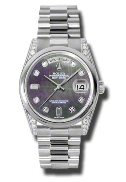 Rolex DayDate Black Mother Of Pearl Dial Platinum President Automatic Mens Watch 118296BKMDP