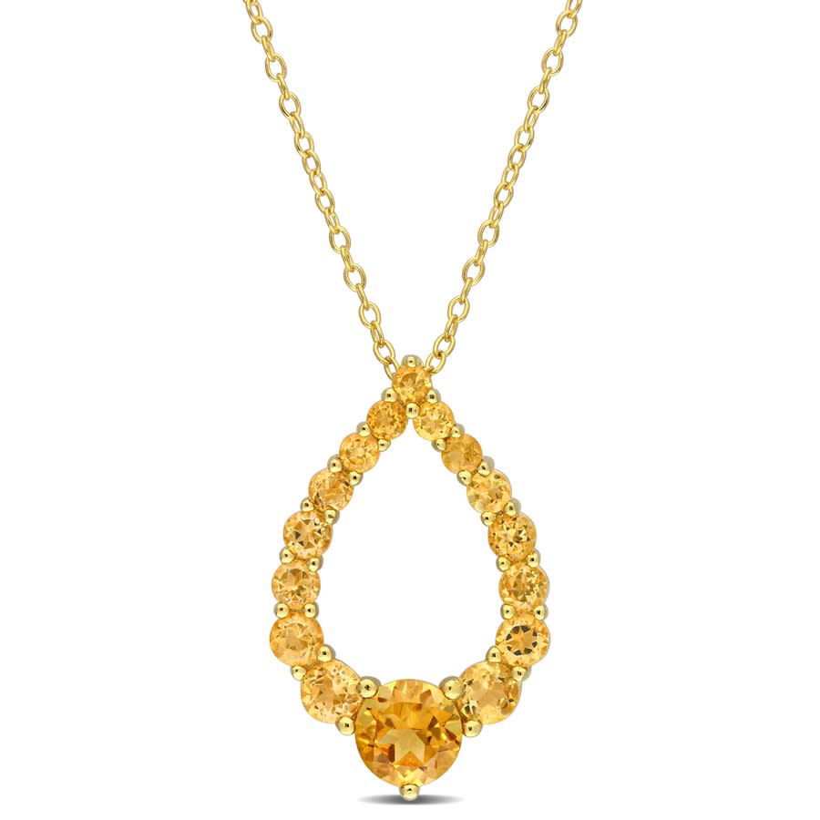 AMOUR 2 CT TGW Citrine Madeira Citrine and Honey Citrine Graduated Open Teardrop Pendant with Chain In Yellow Plated Sterling Silver 95$