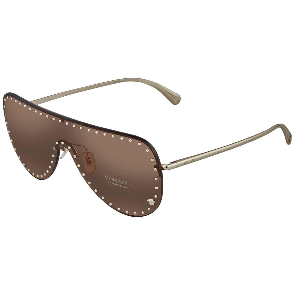 Versace Dark Brown Shield Ladies Sunglasses VE2230B 125273 45 Versace VE2230B Sunglasses - (125273) Pale Gold/Dark Brown  main image 3
