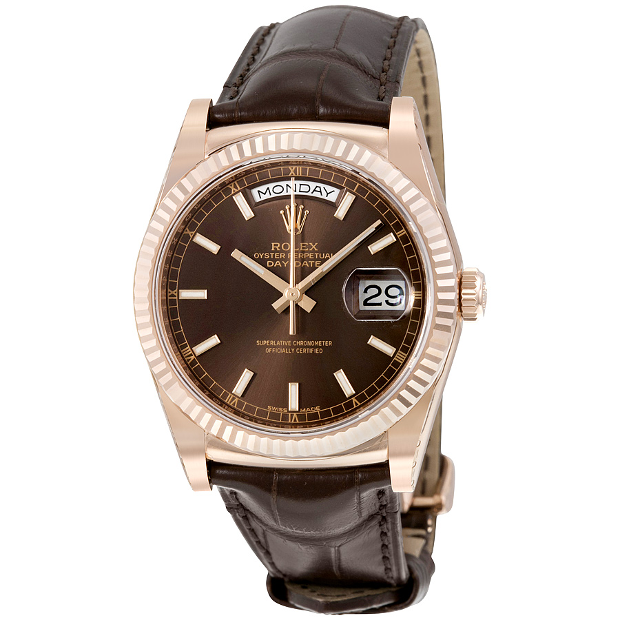 Pre-owned Rolex Day-Date Chocolate Dial Mens Watch 118135CHSL 22727$