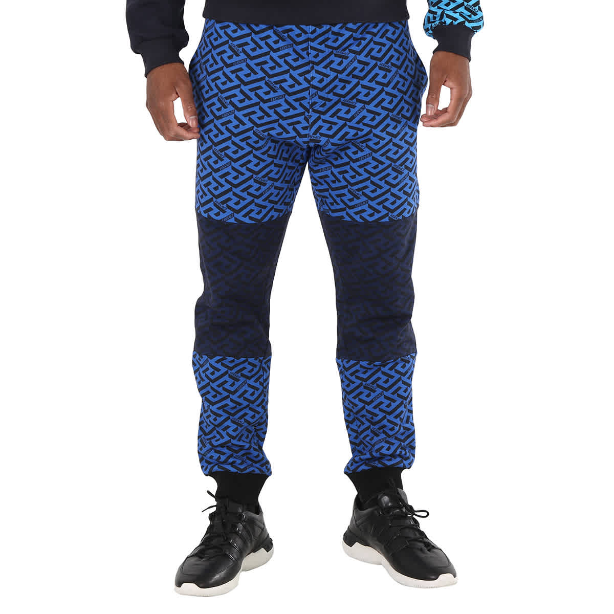 Pre-owned Versace Men's La Greca Logo Print Colour-block Track Pants In Multicolor