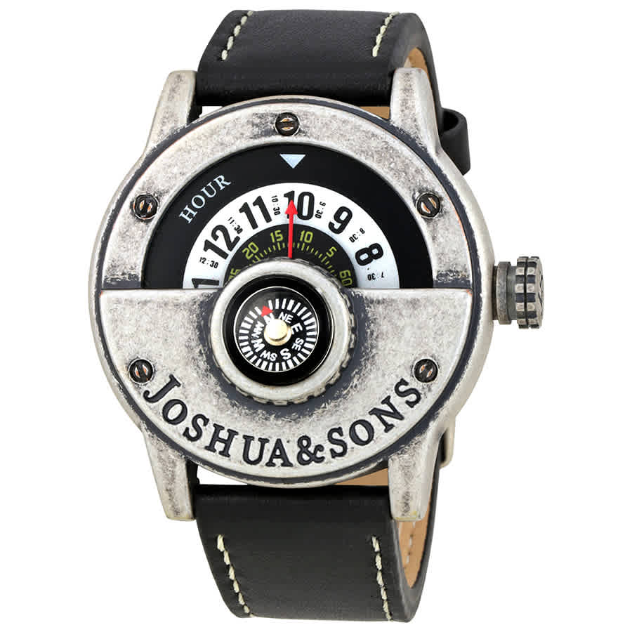 Joshua Sons Black Dial Leather Compass Mens Watch JX116SSB 60$