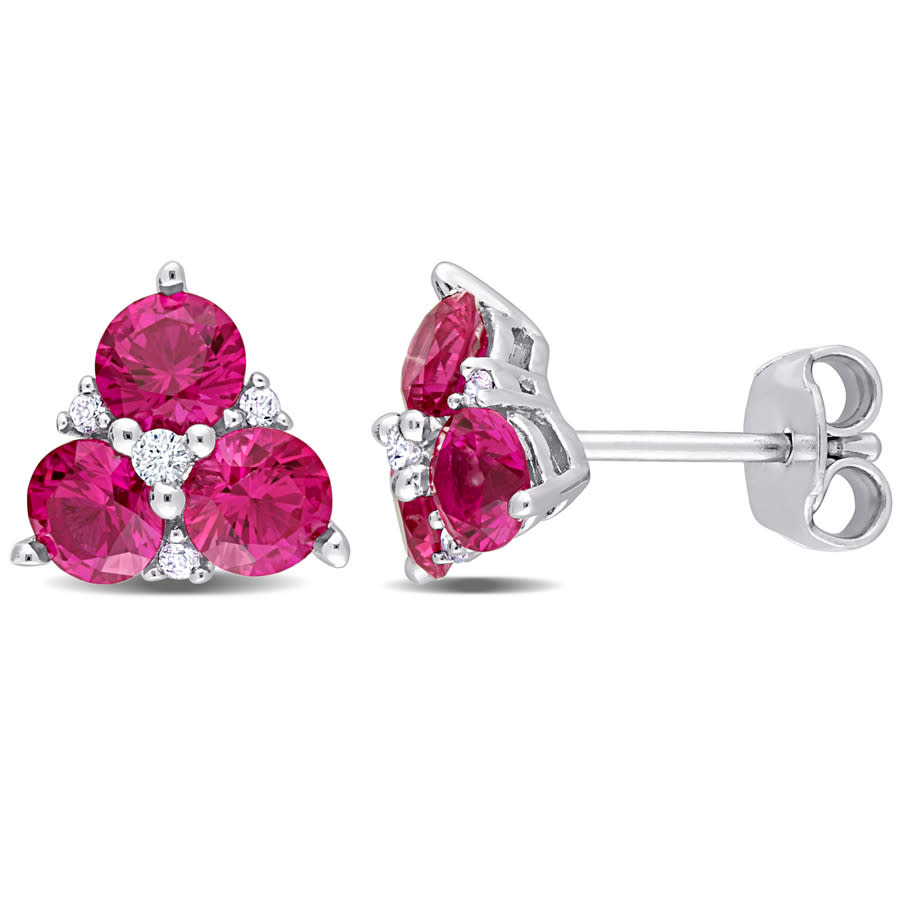 AMOUR 1 78 CT TGW Created Ruby and Created White Sapphire 3-sTone Earrings In Sterling Silver 53$