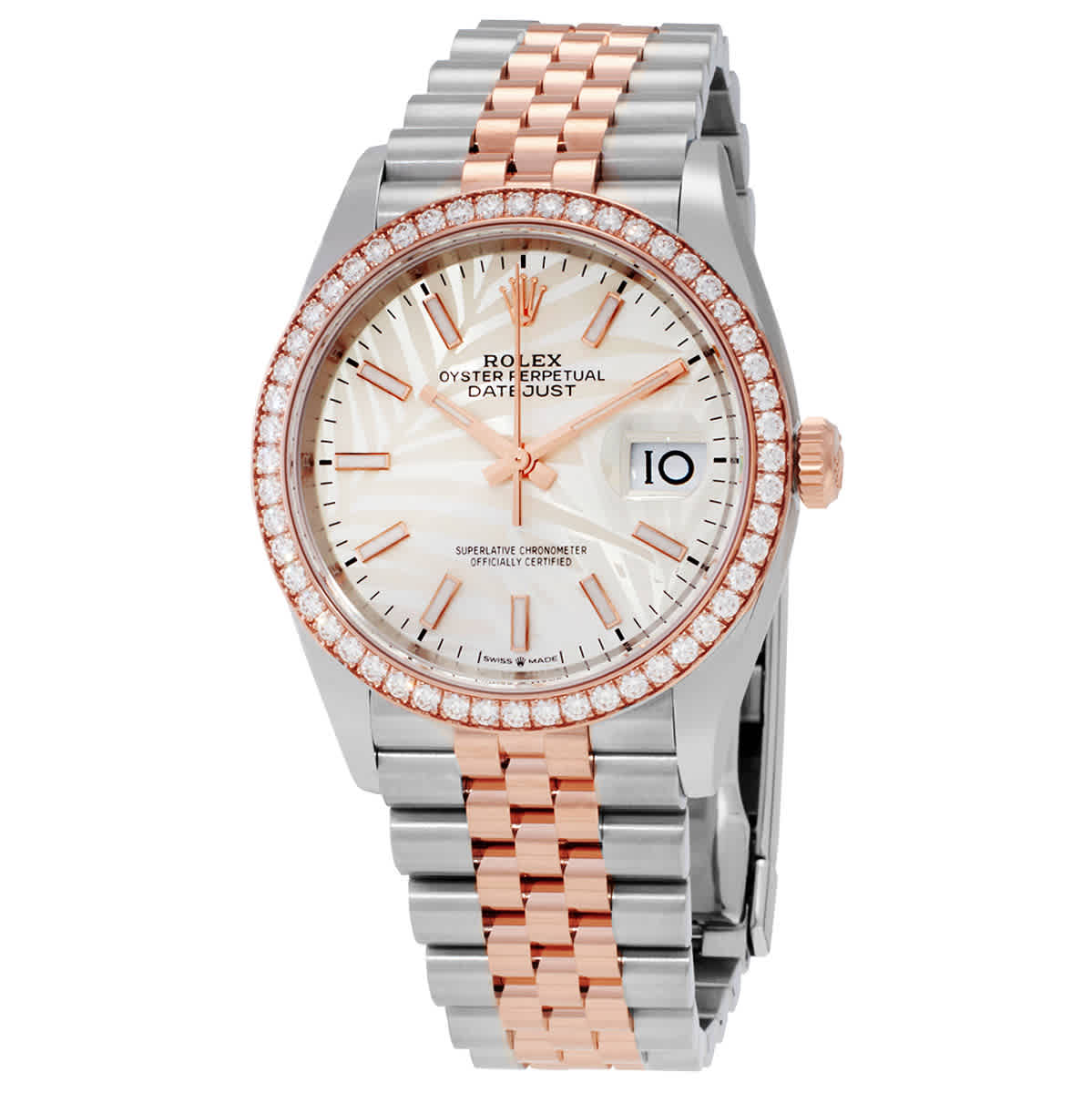 Rolex Datejust 36 Automatic Silver Palm Motif Dial Chronometer Diamond Watch 126281SSPLMJ