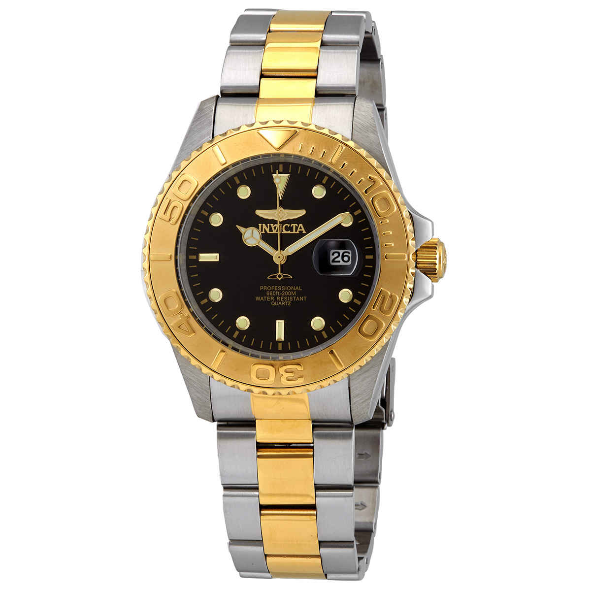 Двухцветные мужские кварцевые часы Invicta Pro Diver с черным циферблатом 29948