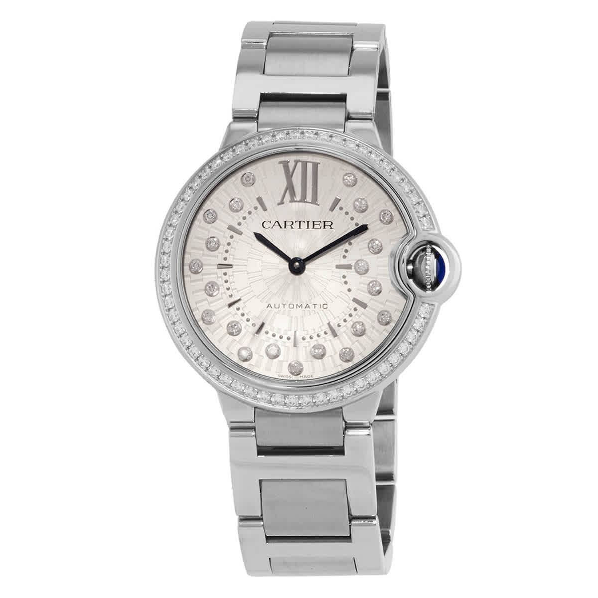 Cartier Ballon Bleu Automatic Diamond Silver Dial Ladies Watch W4BB0036