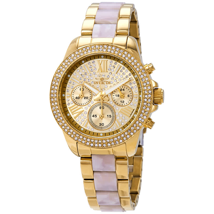 正規品販売！ Angel Invicta Multi-Function Gold-plated Dial Crystal Gold ウィッグ・エクステ
