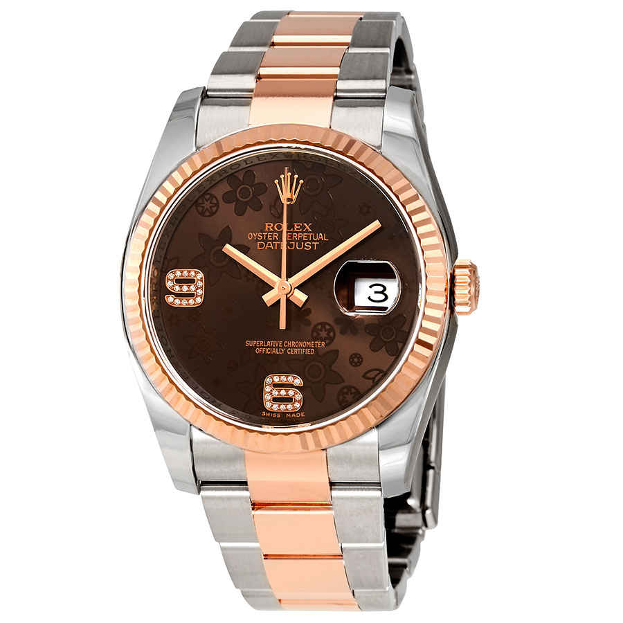 Rolex Oyster Perpetual Datejust 36 Chocolate Floral Diamond Dial Steel  18K Everose Gold Unisex Watch 116231CHFDAO