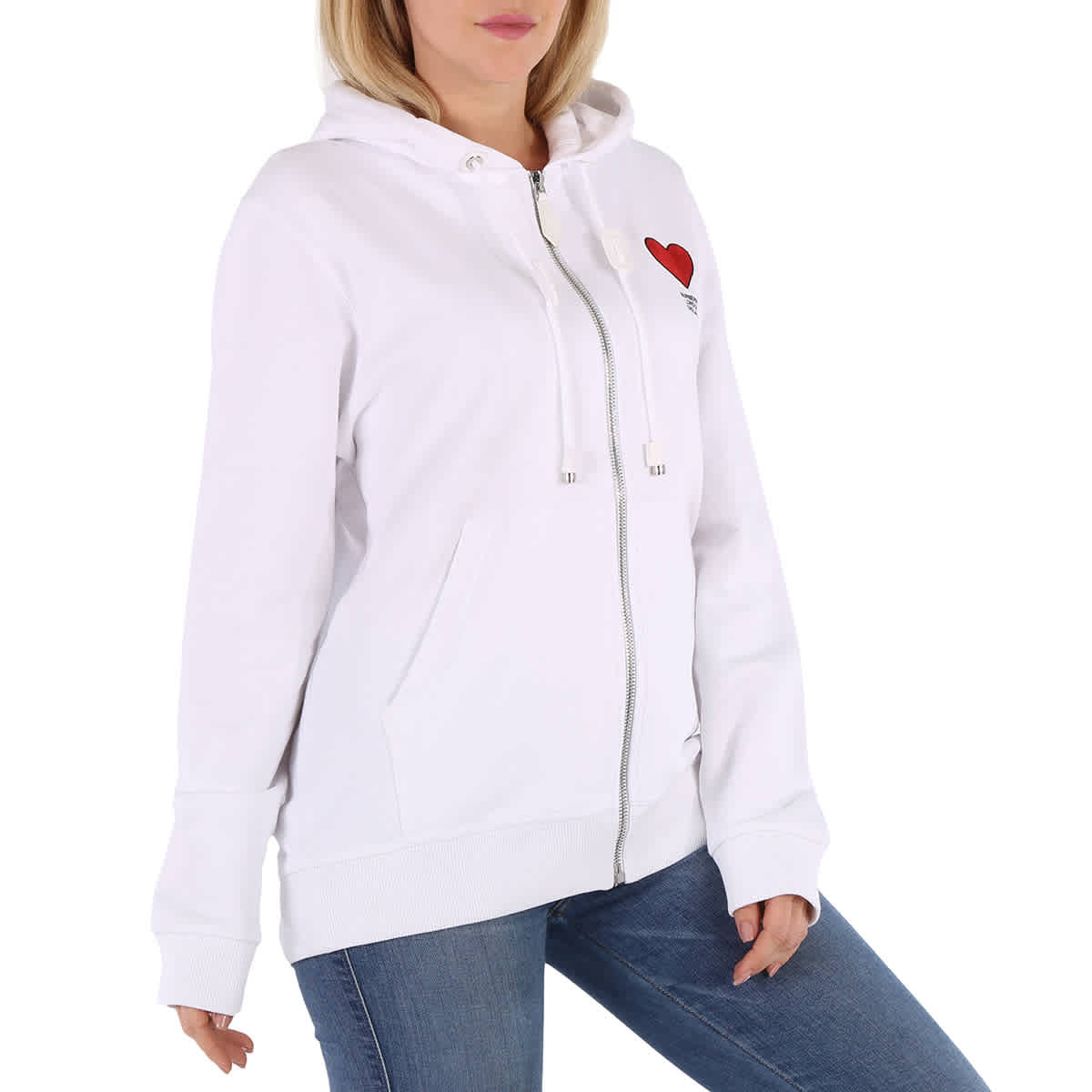 Burberry Ladies Marlley White Heart Embroidered Hoodie