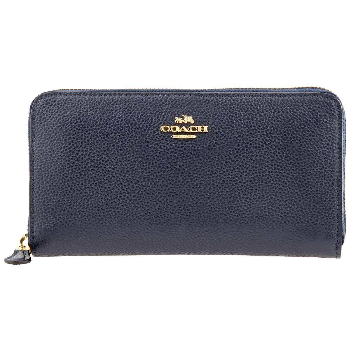 Coach Ladies Accordion Zip Around Pebbled Leather Wallet In Navy | ModeSens