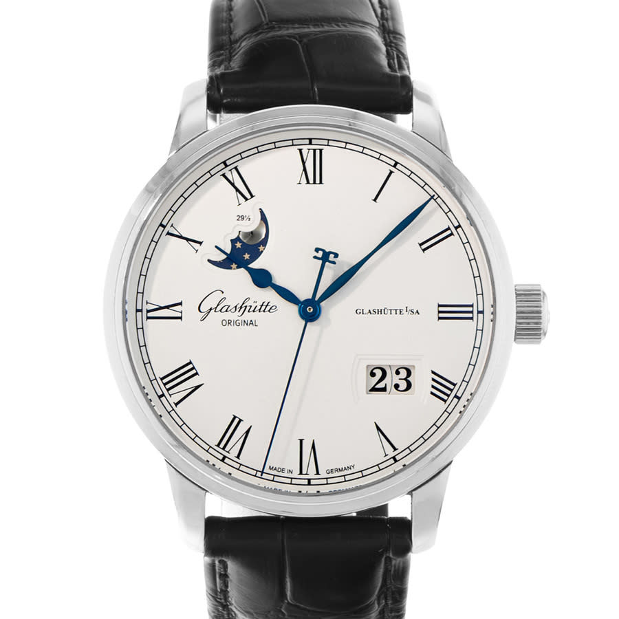 Pre-owned Glashutte Original Senator Panorama Date Moon Phase White Dial Mens Watch 100-04-32-12-04 7386$