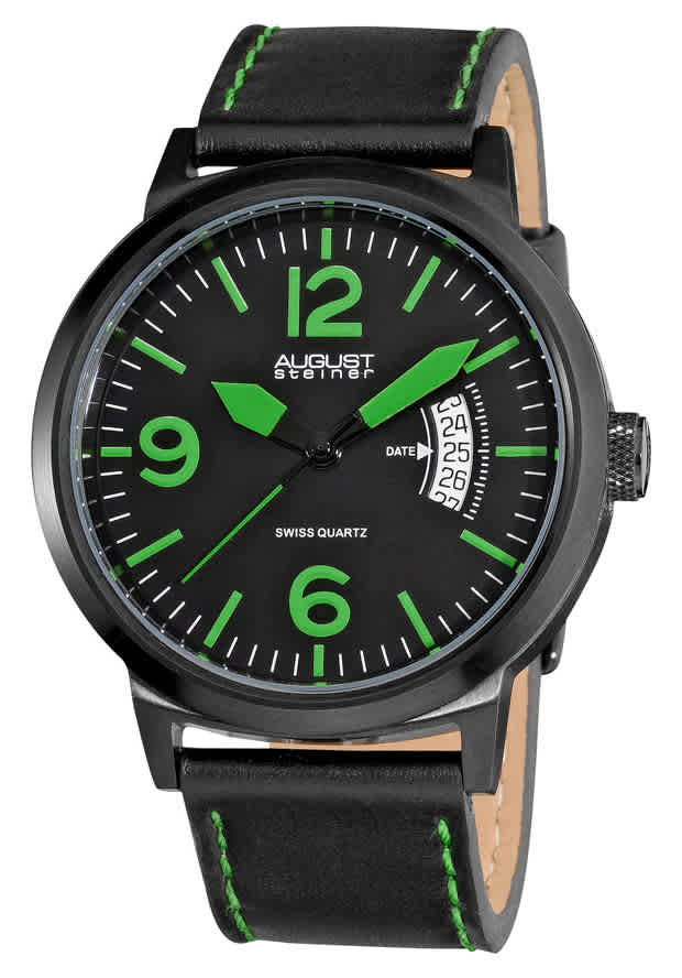 August Steiner Brushed Black Steel Mens Watch AS8012GN 54$