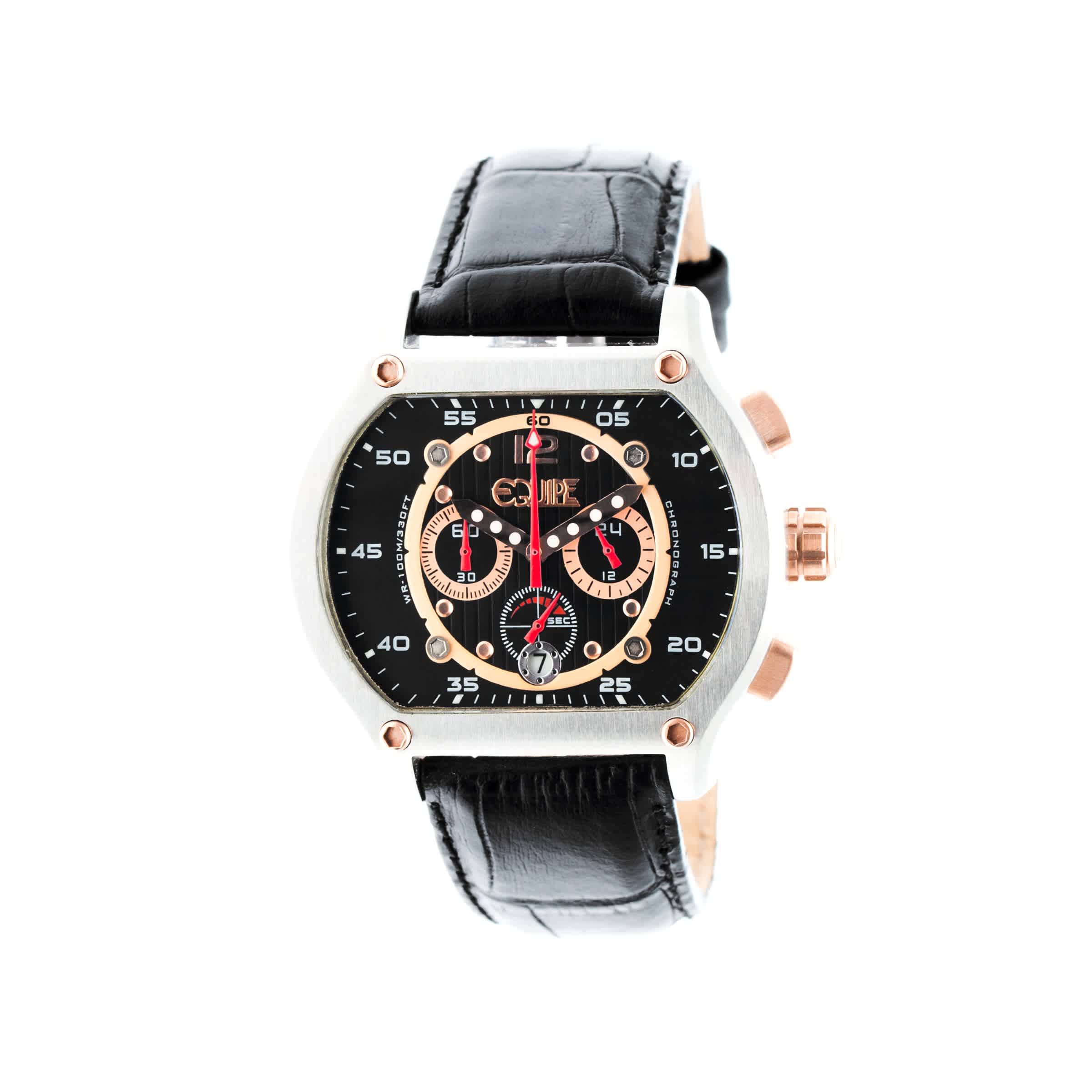 Equipe Dash Chronograph Black Dial Black Leather Mens Watch E710