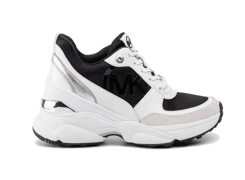 mickey satin and leather trainer