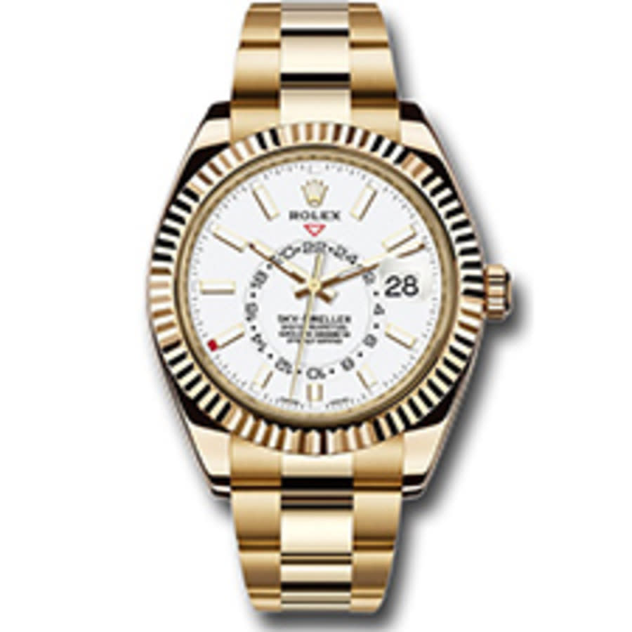 Rolex SkyDweller White Dial Automatic Mens 18kt Yellow Gold Oyster Watch 326938WSO