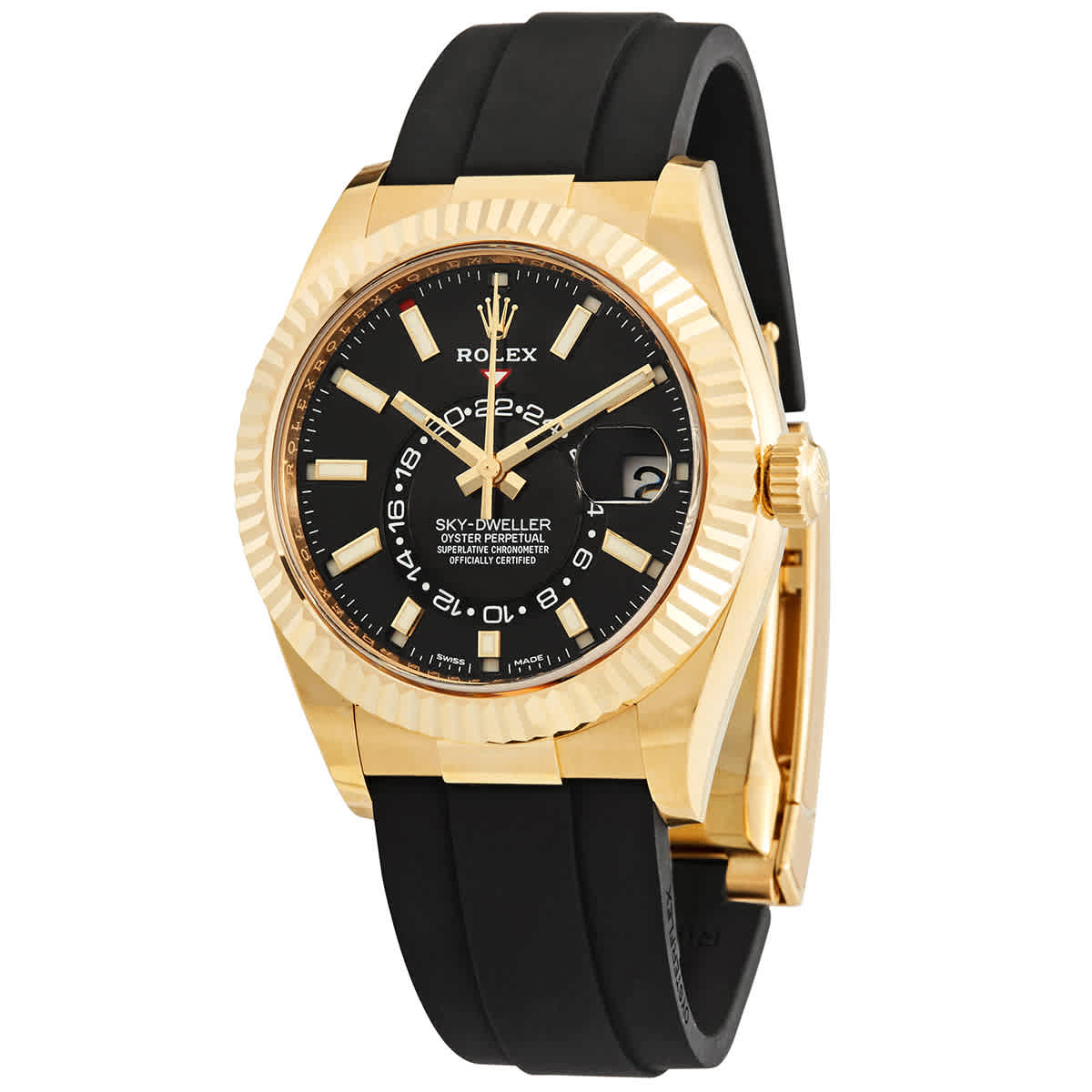 Rolex SkyDweller Automatic Chronometer 18 kt Yellow Gold Black Dial Mens Watch 326238BKSR