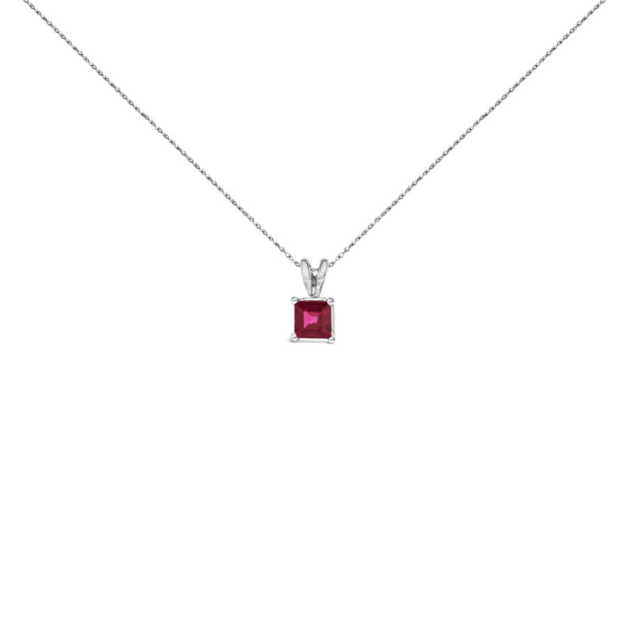 Haus of Brilliance 14K White Gold 5x5 MM Square Shaped Red Ruby Solitaire Pendant Necklace 1600$