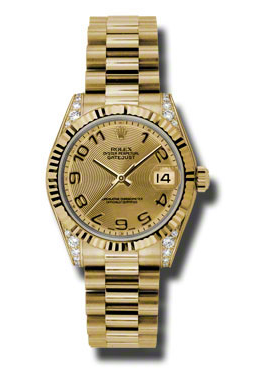 Rolex Datejust Lady 31 Champagne Concentric Circle Dial 18K Yellow Gold President Automatic Ladies Watch 178238CCAP 25385$
