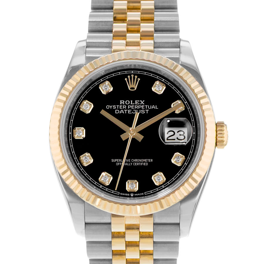 Preowned Rolex Datejust 36 Automatic Chronometer Diamond Black Dial Mens Watch 126233 BKDJ