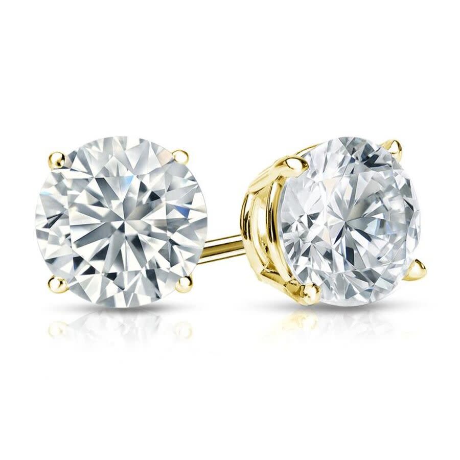Brilliant Diamond 2 Carat Round Lab Grown Diamond Stud Earrings in 14K Yellow Gold Push Back F Color VS Clarity 4 Prong Setting 665$