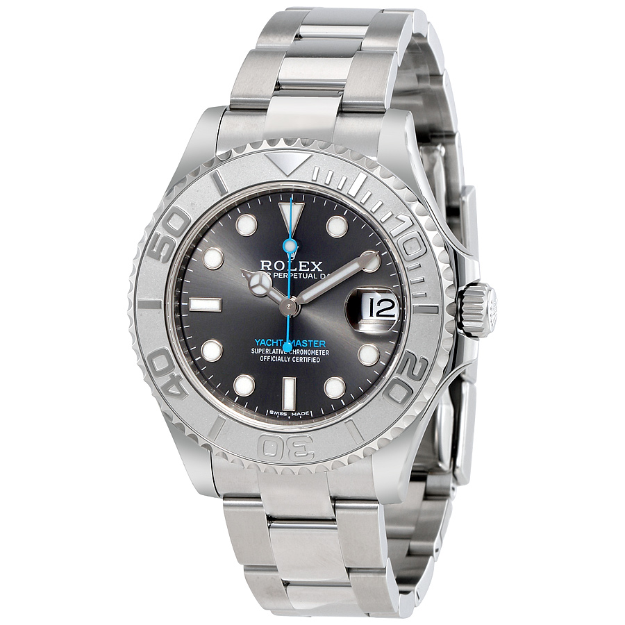 Preowned Rolex YachtMaster Rhodium Dial Steel and Platinum Oyster Mid Size 37 mm Watch 268622RSO
