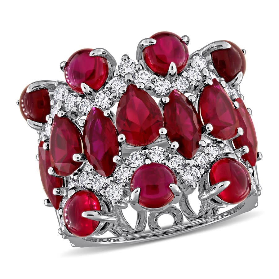 Created Forever 10 1/6ct TGW Created Ruby and 1 1/6ct TW Lab-Grown Diamond Semi-Eternity Ring in 14k White Gold