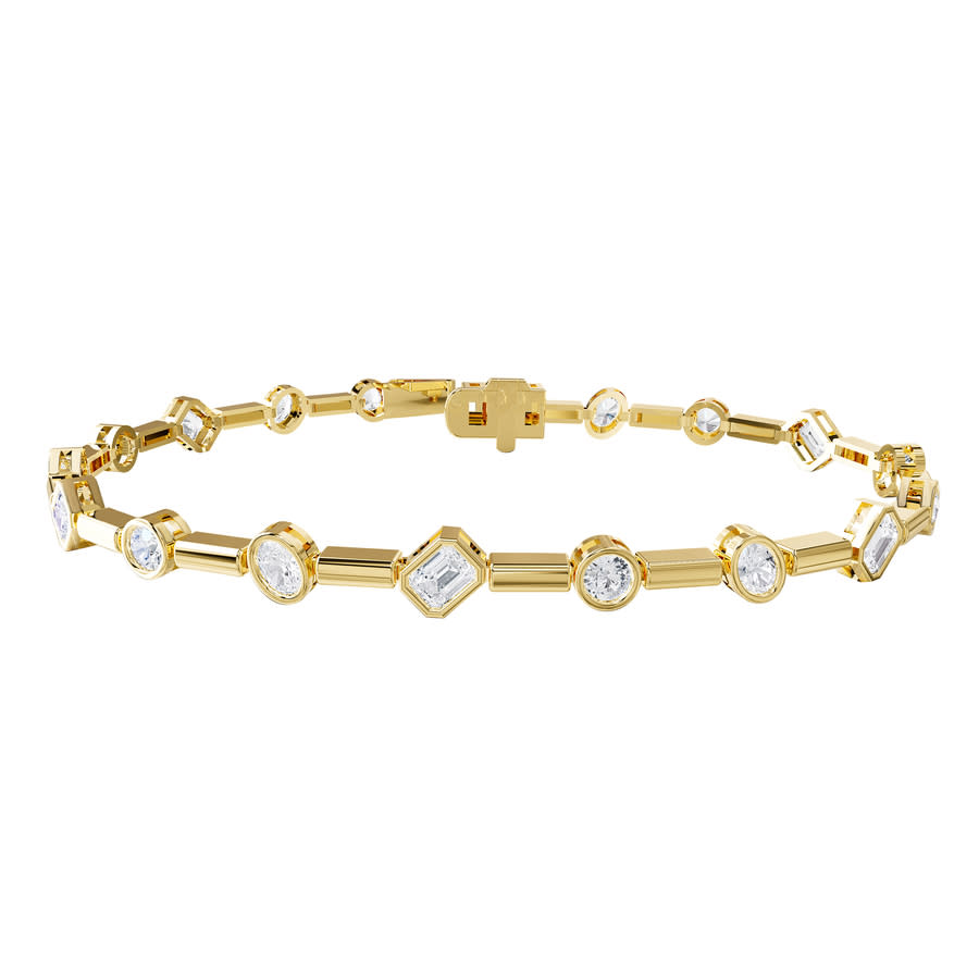 Diamond2Deal 18k Vermeil Plated Silver 28 ct Multi Shape Lab Grown Diamond Link Bracelet 7 VVS-VS E-F 930$