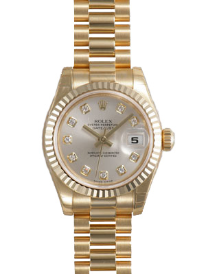Rolex LadyDatejust 26 Silver Dial 18K Yellow Gold President Automatic Ladies Watch 179178SDP