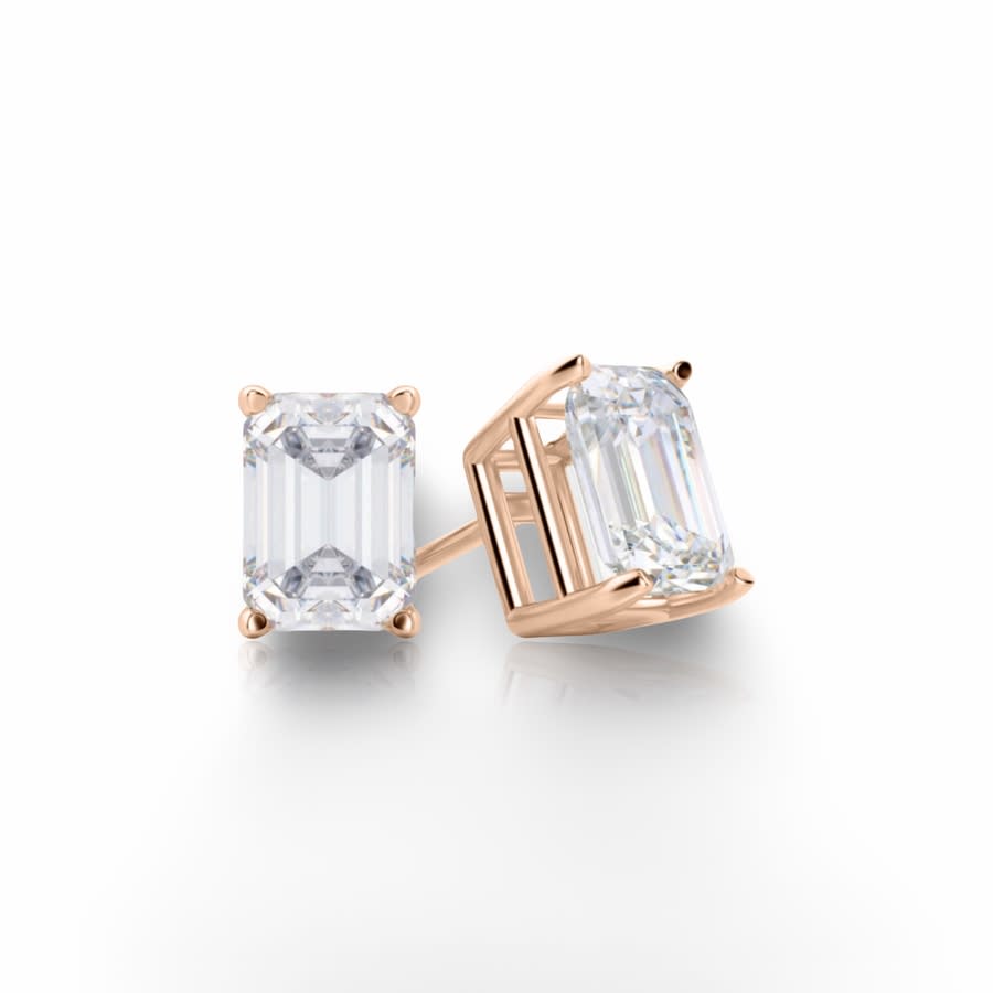 Tresorra 14K Rose Gold Emerald Cut Earth Mined Diamond Stud Earrings
