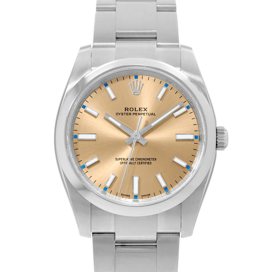 Preowned Rolex Oyster Perpetual 34 Automatic Chronometer Champagne Dial Unisex Watch 114200 CSO