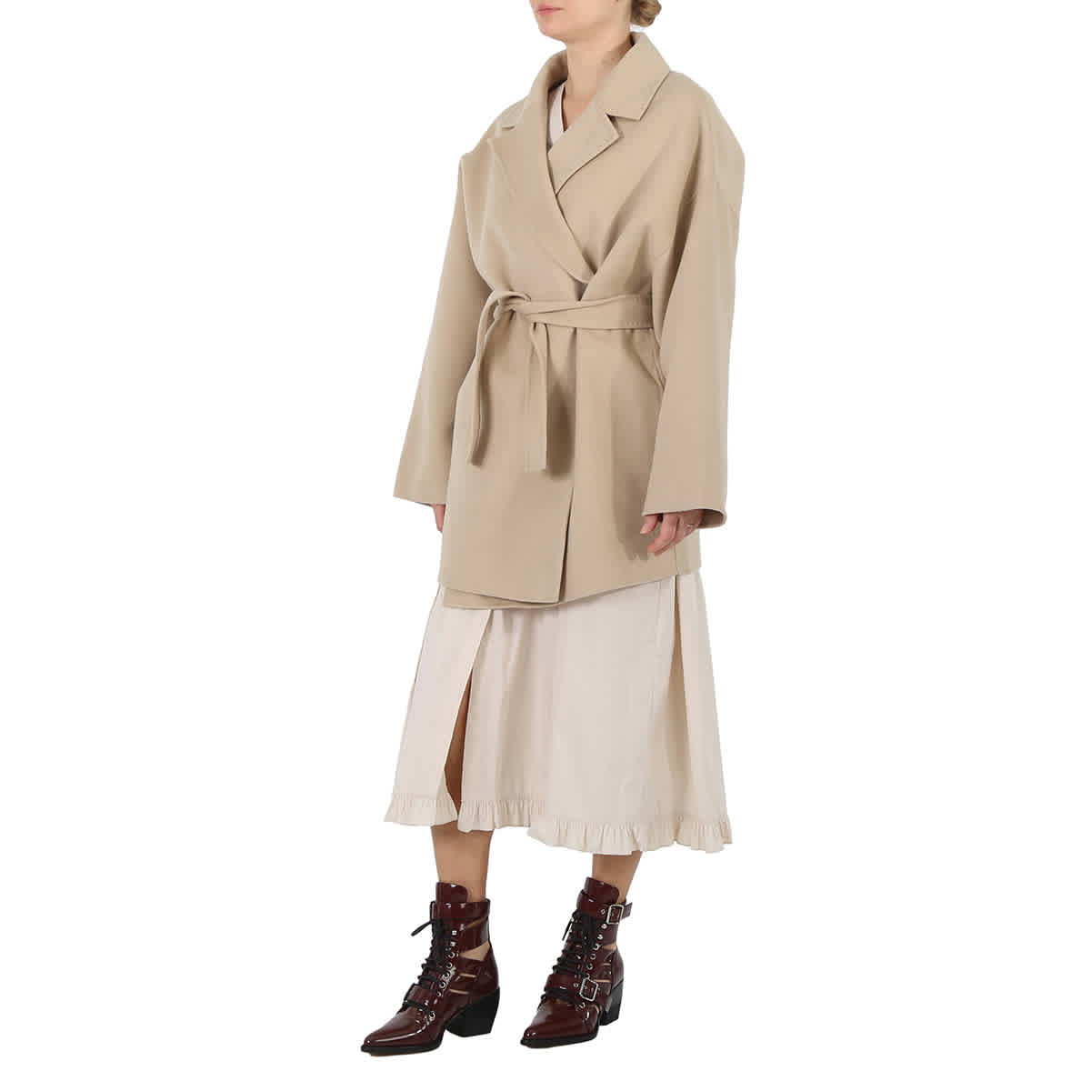 Beige belted wool coat 2025