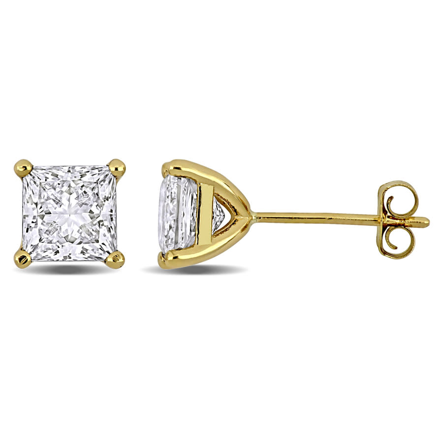 Created Forever 2 CT Princess Lab Grown Diamond TW Stud Earrings 14k Yellow Gold