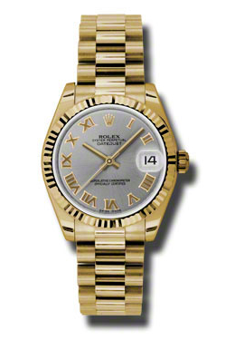 Rolex LadyDatejust 31 Gray Dial 18K Yellow Gold President Automatic Ladies Watch 178278GRP