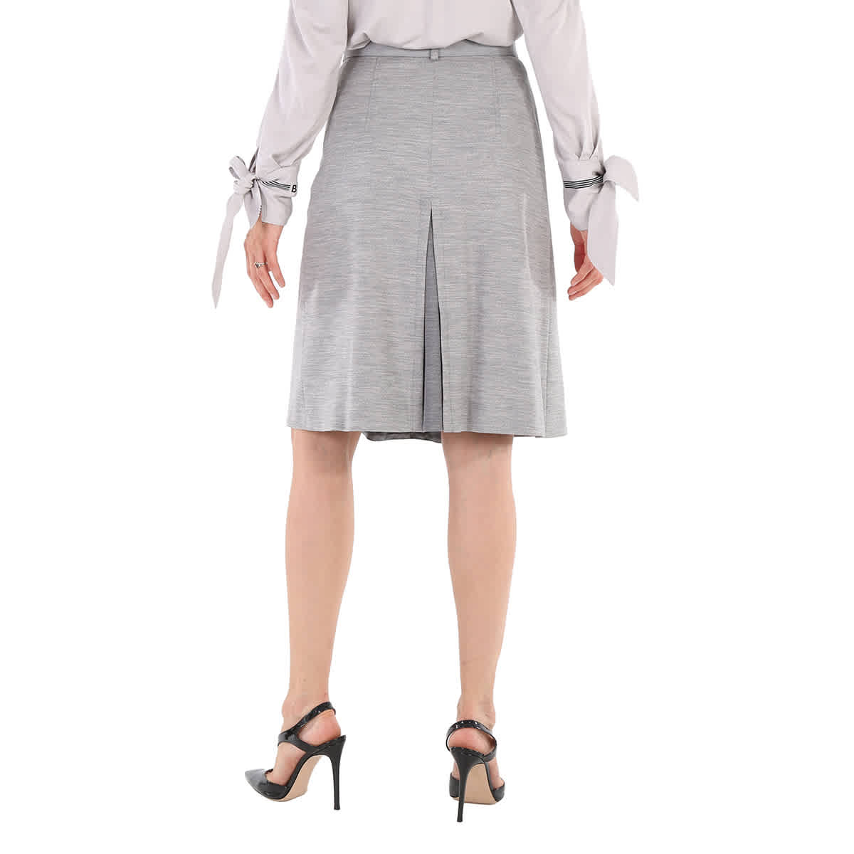 Burberry Cloud Grey Technical Wool Jersey Box-pleat Detail A-line Skirt