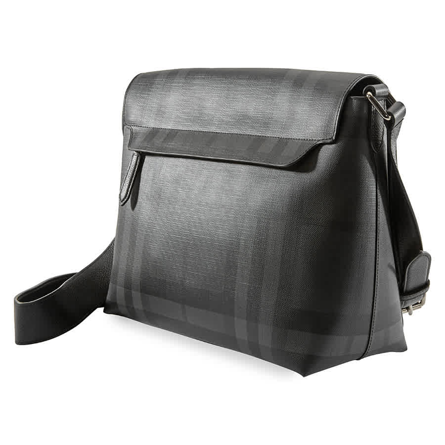 Details About Burberry Men's London Check Messenger Bag In Charcoal/Black  4077389