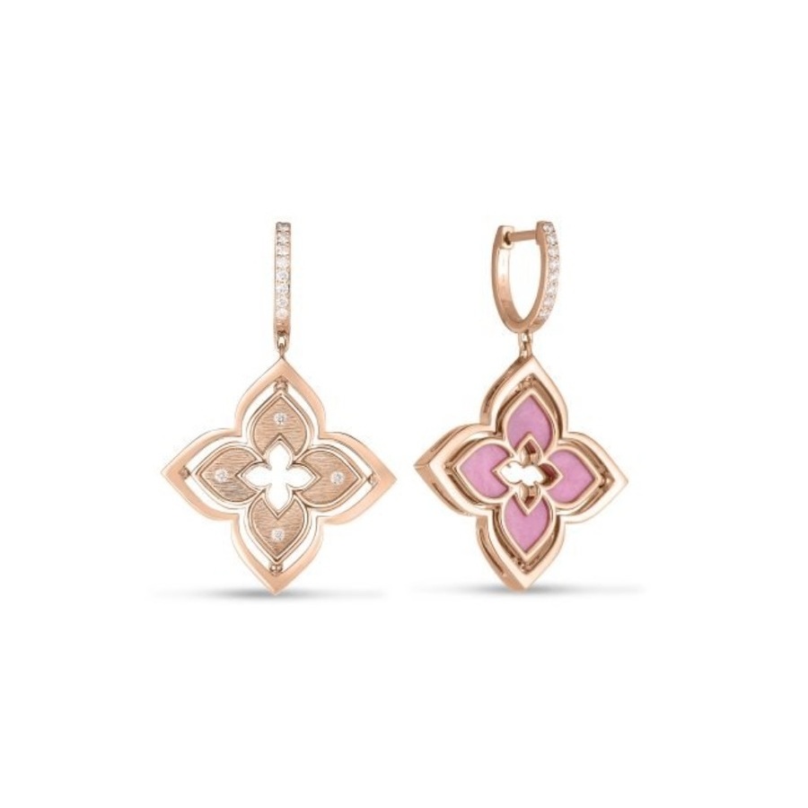 Roberto Coin 18K Rose Gold Venetian Princess Pirouette Diamond Rhodonite Flower Drop Earrings - 8883468Axerxr 11550$