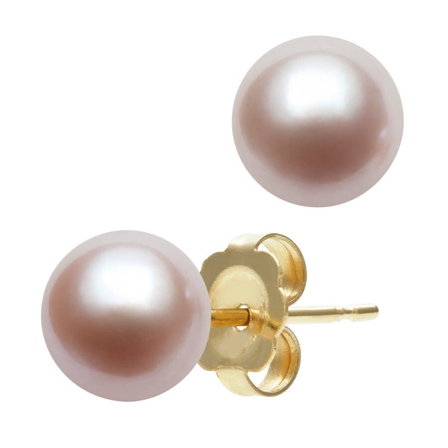 Belacqua 7-8mm Pink Cultured Freshwater Button Pearl Stud Earrings in 14K White Gold for Women 82$