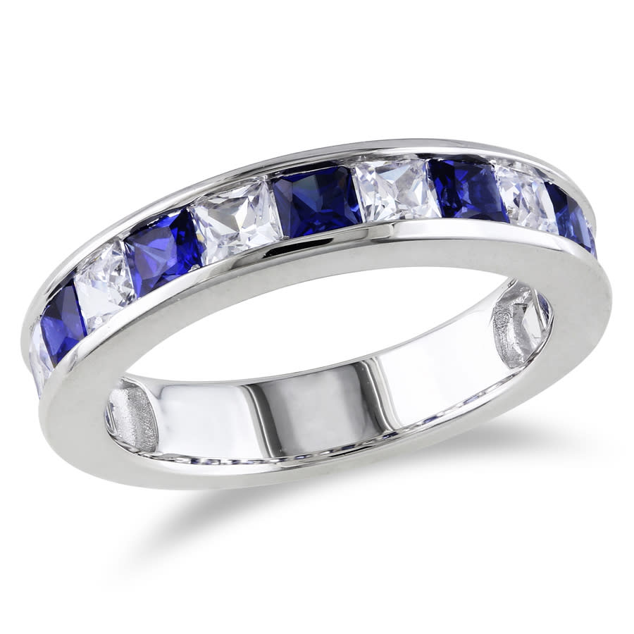 AMOUR Created White and Created Blue Sapphire Anniversary Band In Sterling Silver 67$