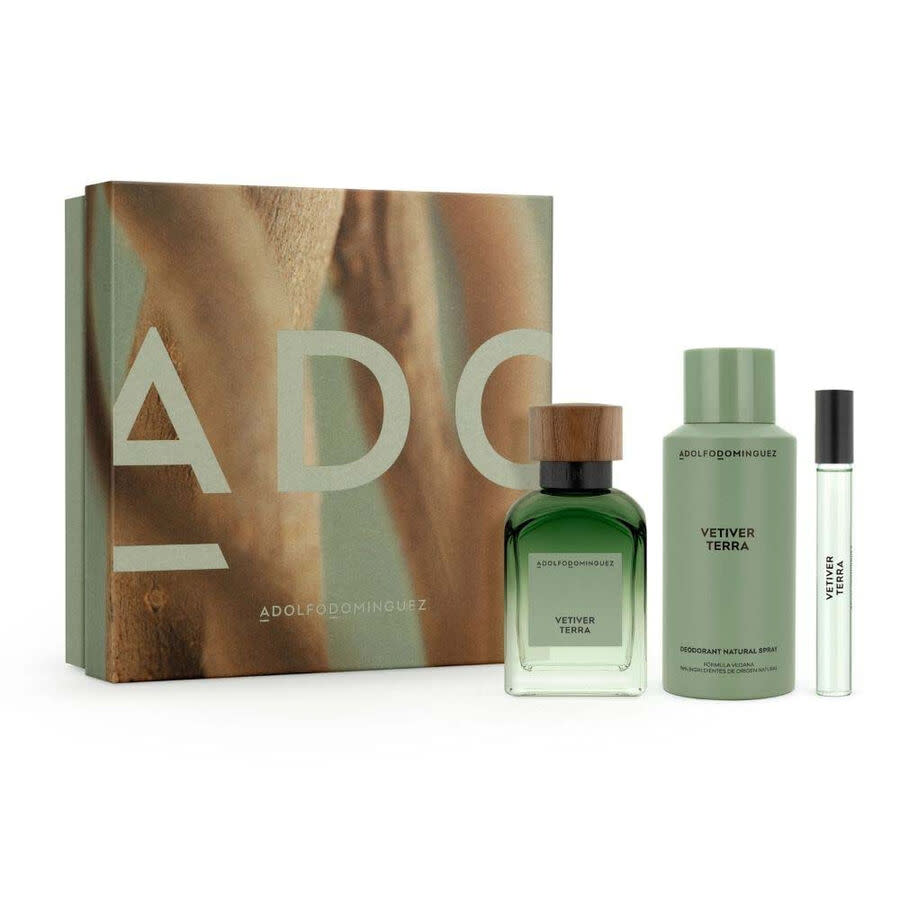 Adolfo Dominguez Mens Vetiver Terra 3pcs EDP Gift Set Fragrances 8410190636644