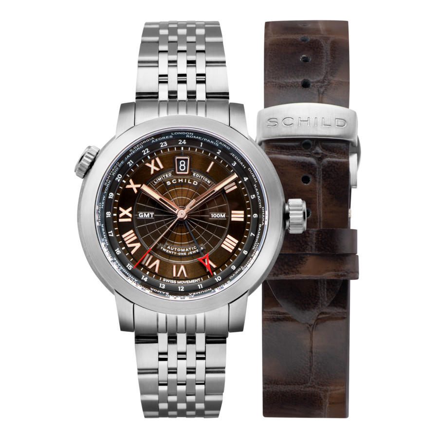 Schild Heinrich World Time GMT Automatic Brown Dial Mens Watch SC-1004-33 999$