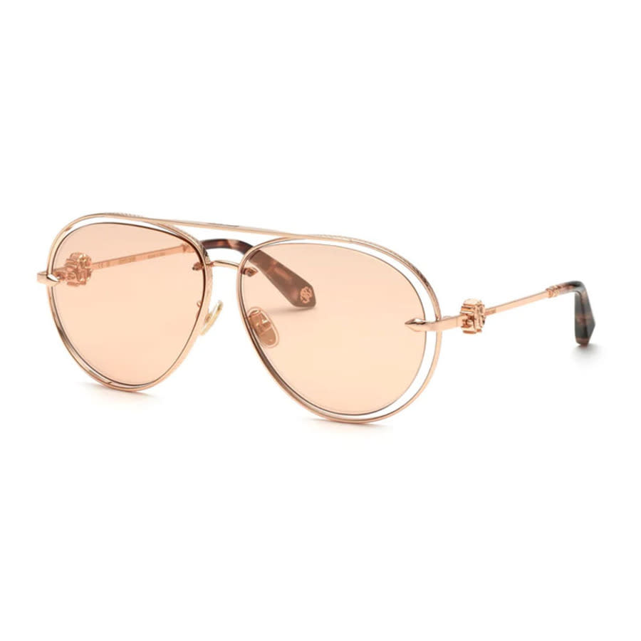 Roberto Cavalli Sunglasses Aviator Full Rim, Shiny Copper Gold Frame And Orange Lens