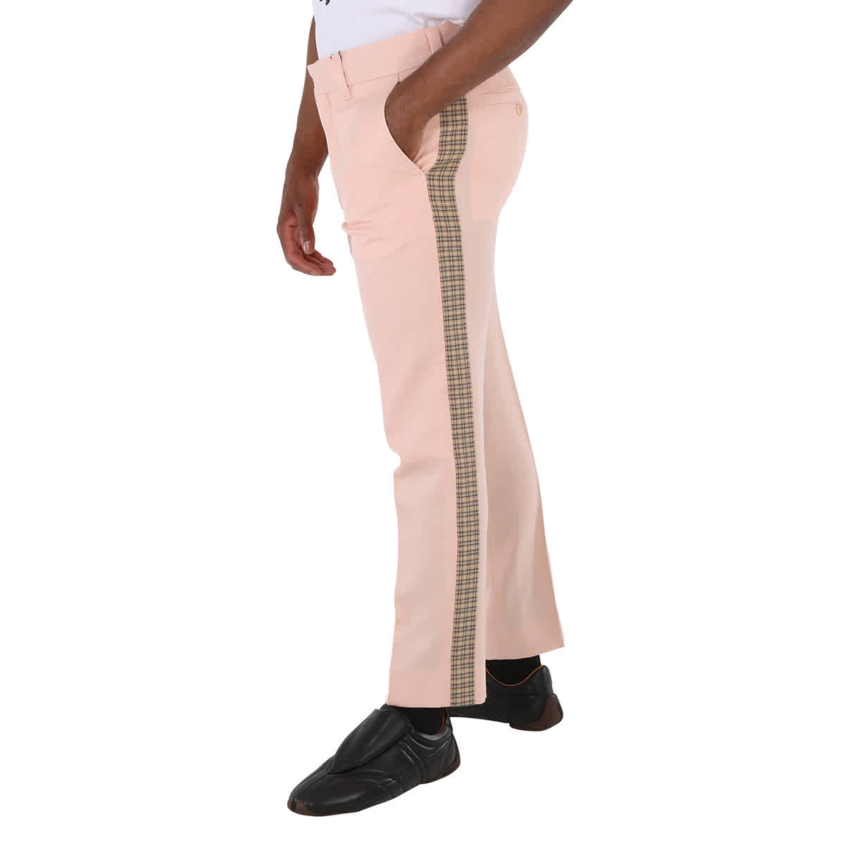 Burberry Men s Blush Pink Check Side Stripe Trousers