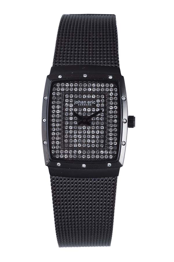 Johan Eric Tondor Tonneau Black IP Steel Pave Crystal Ladies Watch JE1006-13-007.16