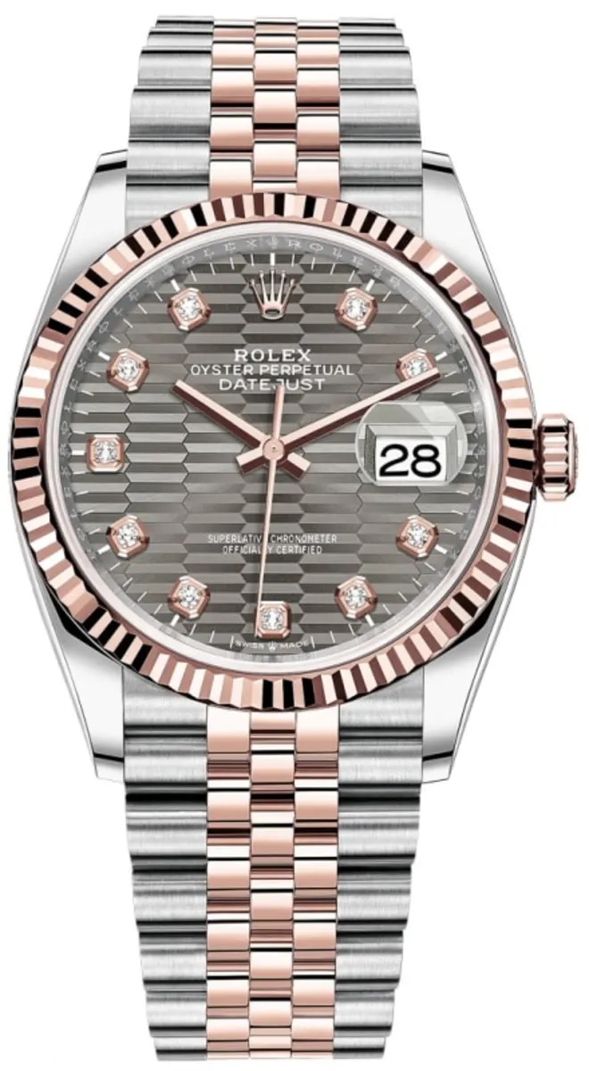 Rolex Datejust 36 Slate Fluted Diamond Dial Automatic Mens 18kt Everose Gold Jubilee Watch M1262310041