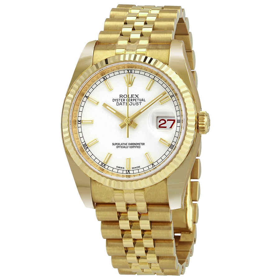 Rolex Oyster Perpetual Datejust 36 White Dial 18K Yellow Gold Automatic Mens Watch 116238WSJ