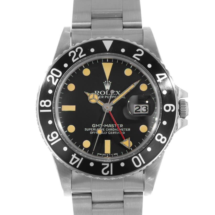 Preowned Rolex GMTMaster GMT Automatic Chronometer Black Dial Mens Watch 16750 BKSO